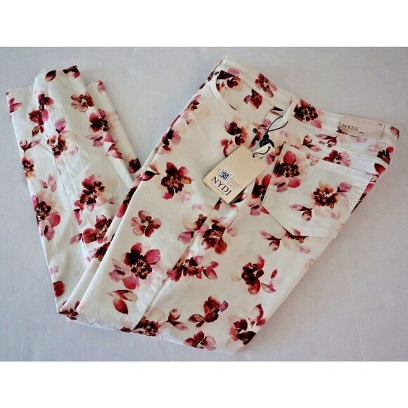 NYDJ Womens Sz 12 Bonnieux Floral-Print Sheri Slim Released-Hem Ankle Jeans $119 - Picture 8 of 10